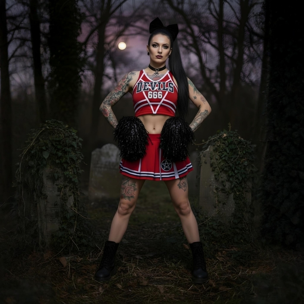 Trickz N Treatz ✦ Satans Cheerleader Set ✦ Devils 666 Crop Top Pleated Skirt M - Picture 6 of 9